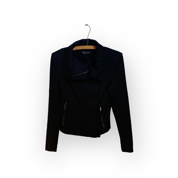 Bagatelle Collection Black Stretch Knit Size Zip Cropped Moto Jacket - Size XS - Picture 3 of 6